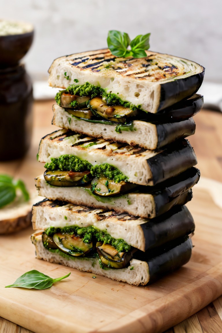 Grilled Eggplant and Pesto Sandwich